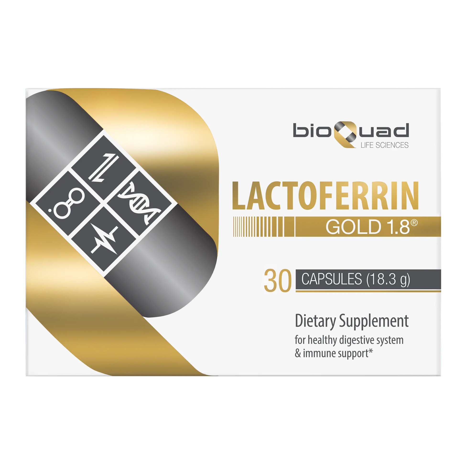 Lactoferrin Gold 1.8® Single Box Front - bioQuad Life Sciences