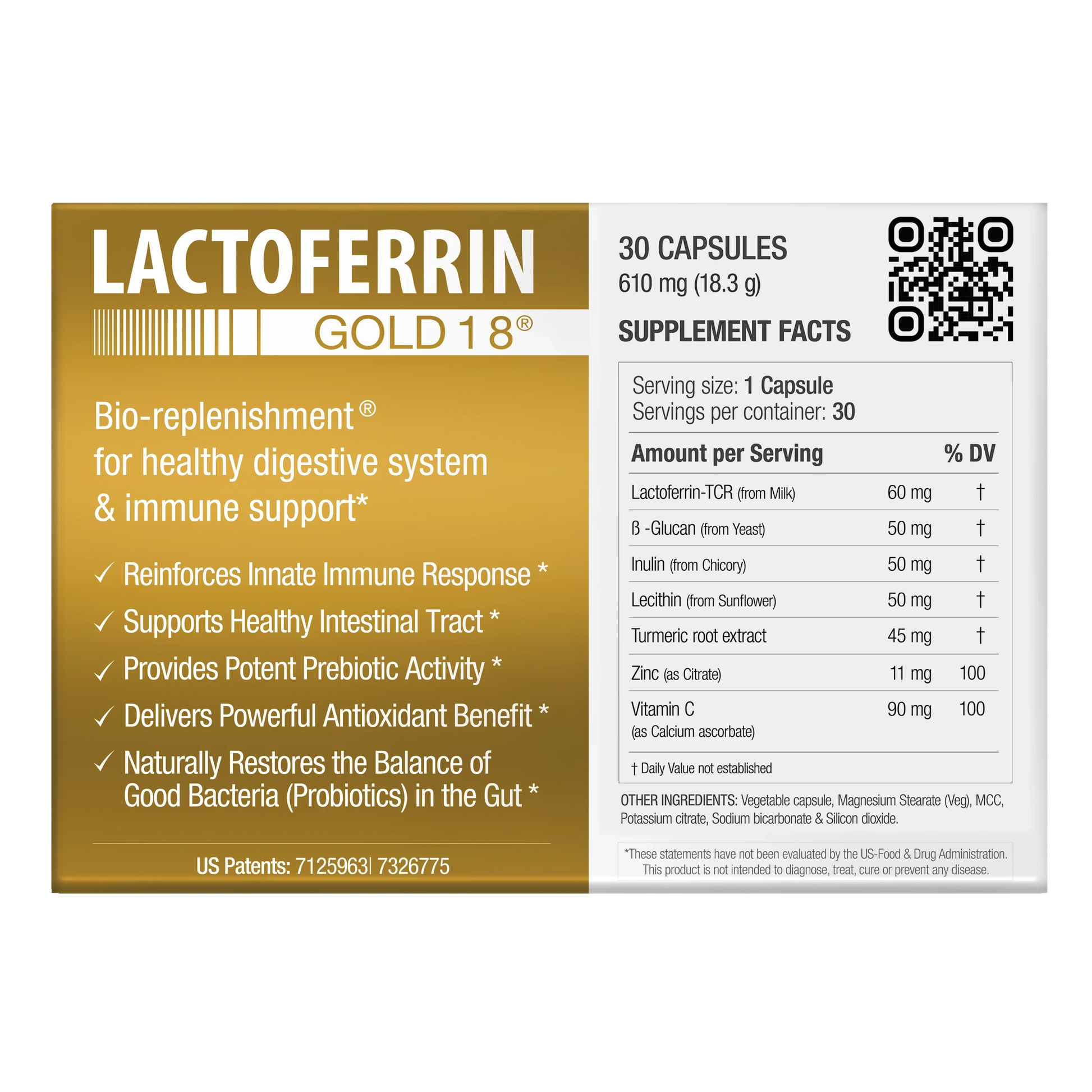 Lactoferrin Gold 1.8® Single Box Back - bioQuad Life Sciences